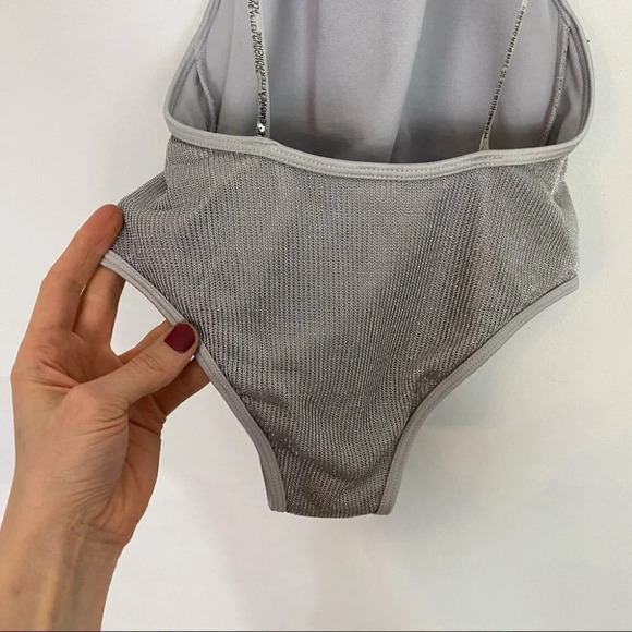 Sam Edelman Silver Mesh Halter Bathing Suit Womens XS One Piece Swim NWT New - Picture 8 of 16